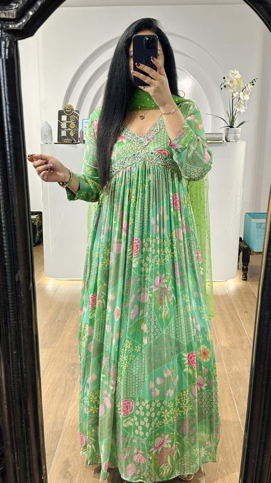 Alia Light Green Embroidered Suit - ManaliS33
